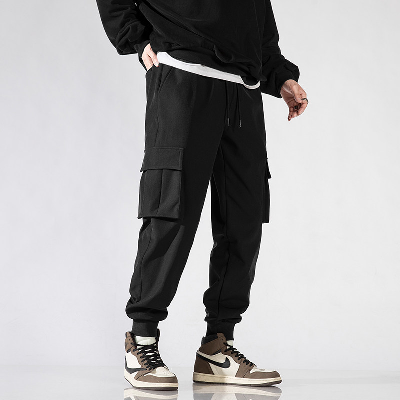 Workwear pants men's spring and autumn loose-fitting ins trendy brand all-match black winter plus velvet thickened casual trousers