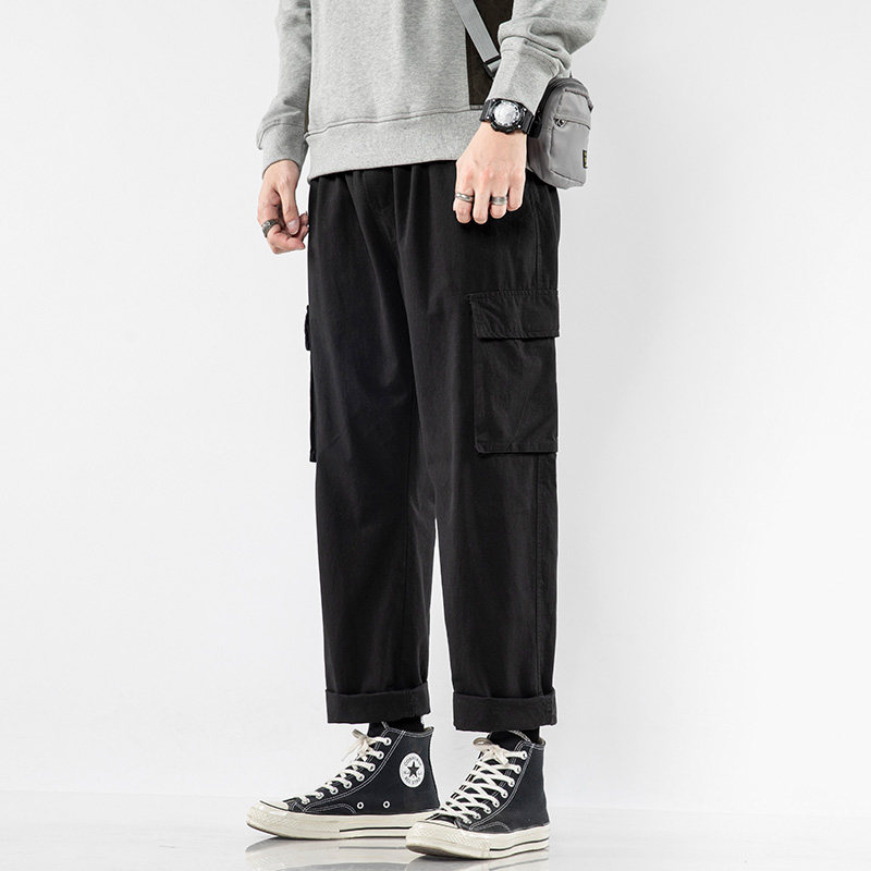 Men's clothing Pants Straight Barrel Loose Summer Thin 100 lap pins Tide Cards Broadleg 90% Pants Black Casual Long Pants