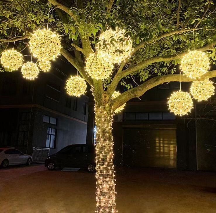 led rattan ball lantern hanging on the tree outdoor waterproof courtyard street lighting luminous ball New Year Chinese New Year decorative lights