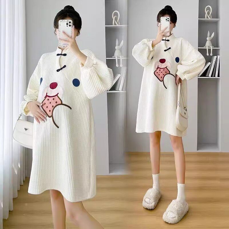 Maternity Dress, Spring and Autumn New Fashion Style, Chinese Style Cheongsam Cartoon Version Top, Loose-Fitting Age-Reducing Outfit for Going Out