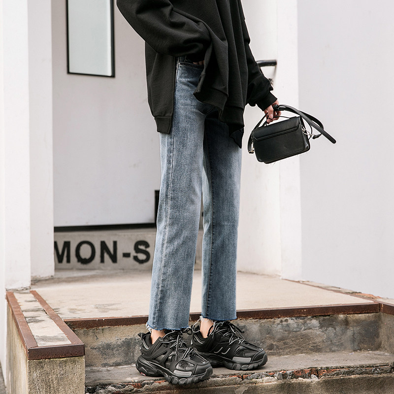 Straight Drum Jeans Woman High Waist 2022 Spring Autumn New Loose Lenty Slim Sub Wide Leg Chic Smoke Pipe Pants