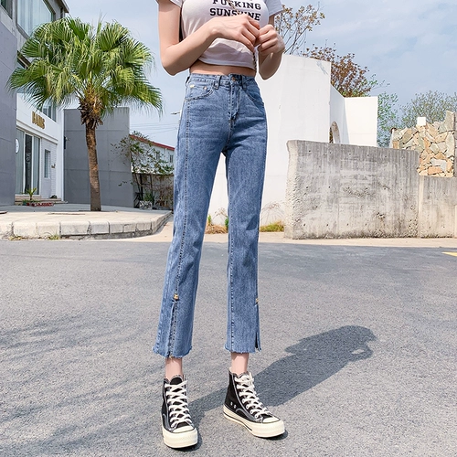 Демисезонные прямые свободные джинсы, штаны, осенние леггинсы, коллекция 2022, высокая талия, подходит для подростков