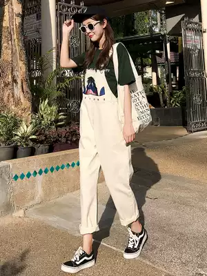 Net red baby bag pants women 2021 new spring and summer Korean version loose thin retro Hong Kong flavor denim straight pants tide