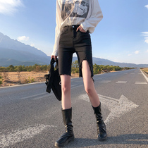Black five-point pants womens summer 2021 new high-waisted denim shorts tight net red riding pants thin pants