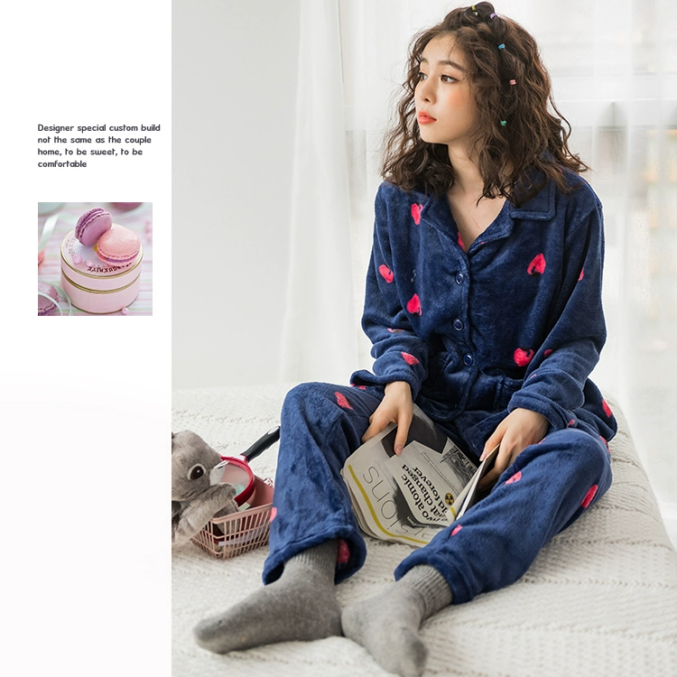 Pyjama mùa đông dày lông cừu san hô ấm mùa thu và mùa đông flannel có thể được mặc bên ngoài dịch vụ gia đình cộng với phân bón XL phù hợp đồ bộ thun