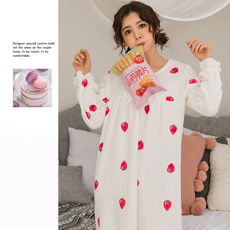 Mùa thu và mùa đông áo dài tay nữ flannel tươi phiên bản Hàn Quốc của bộ đồ ngủ nữ XL nhung san hô dài phần dịch vụ tại nhà đầm ngủ công chúa
