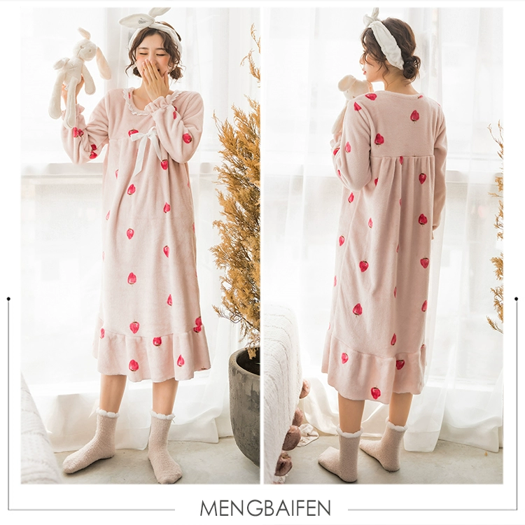 Mùa thu và mùa đông áo dài tay nữ flannel tươi phiên bản Hàn Quốc của bộ đồ ngủ nữ XL nhung san hô dài phần dịch vụ tại nhà