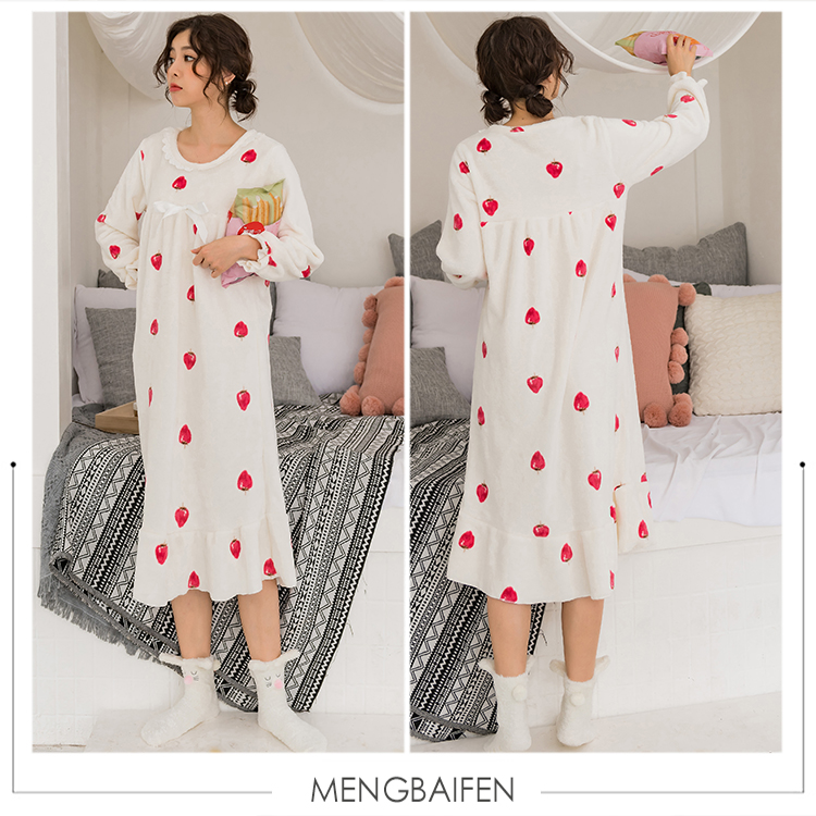 Mùa thu và mùa đông áo dài tay nữ flannel tươi phiên bản Hàn Quốc của bộ đồ ngủ nữ XL nhung san hô dài phần dịch vụ tại nhà đầm ngủ công chúa