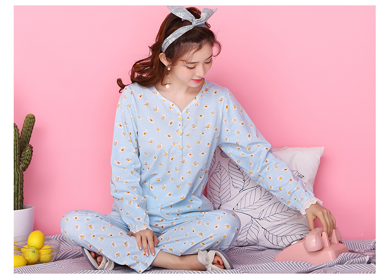 Phụ nữ lỏng lẻo đồ ngủ cotton dài tay quần casual mô hình chất béo MM cotton mùa xuân và mùa thu dịch vụ nhà XXXL phù hợp với