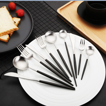 Portugal matte black silver 304 knife, fork, spoon, chopsticks