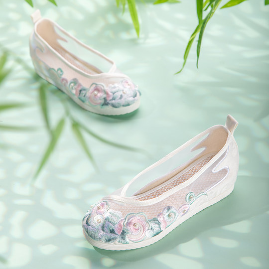 舞绣缘夏季汉服鞋子民族风绣花鞋传统老北京布鞋轻便刺绣网纱鞋女