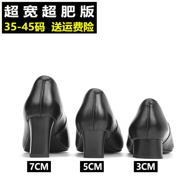 Women's Shoes for Wide Feet, Large Sizes 41 to 43, High Heels, Chunky Heels, Extra Wide and Extra Thick, Comfortable for Long Standing, Work Shoes Size 44