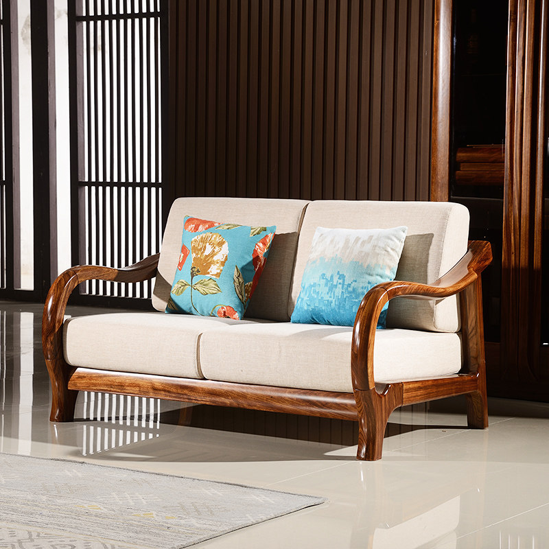 Black gold wood sofa Nordic simple log fabric sofa modern all solid wood small apartment living room Zhenzhimei furniture