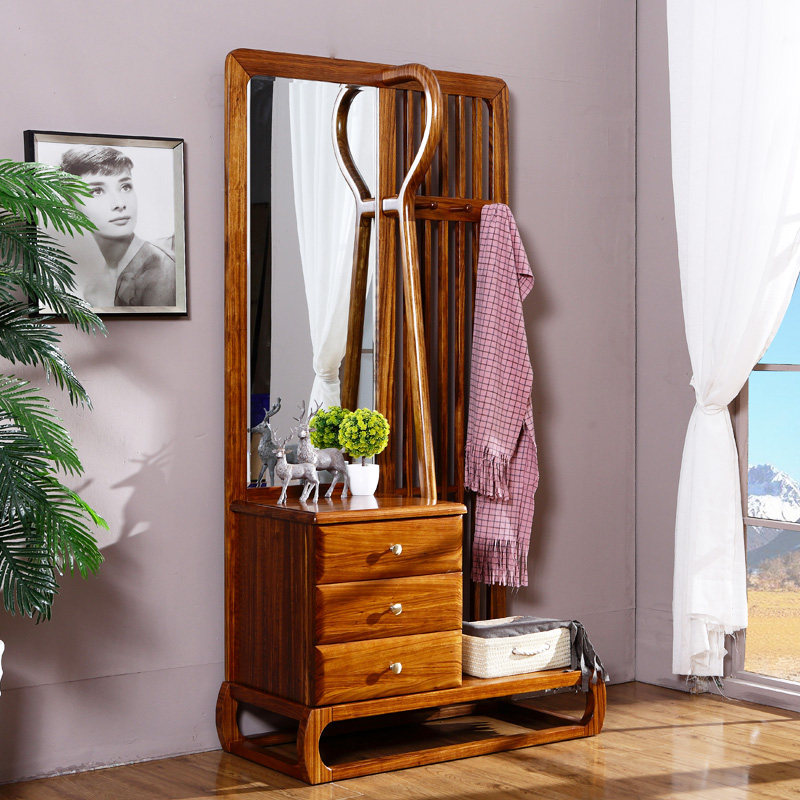 Black gold wood dressing mirror solid wood body floor mirror simple modern Nordic furniture bedroom master bedroom mirror