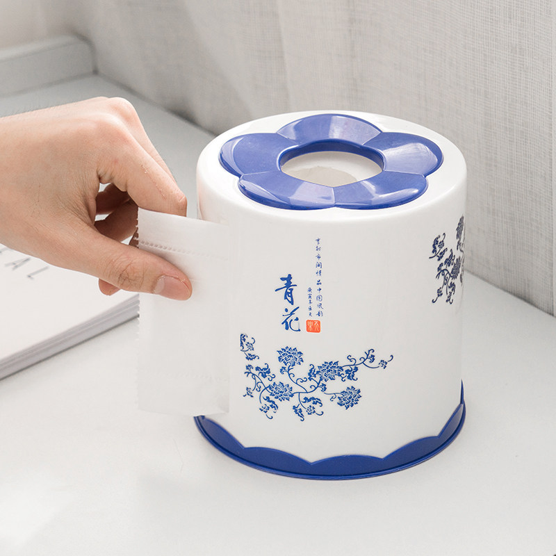 Household tissue box Creative powder room round barrel napkin removable toilet paper storage box Living room coffee table Round desktop roll toilet paper tube