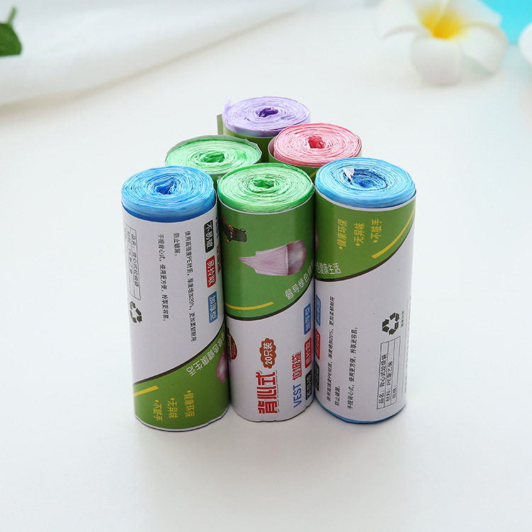 Vest-style garbage bag home portable disposable vest plastic bag color black dotted garbage bag roll