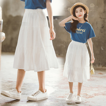 Girls Half Dress 2023 New Summer Childrens White Dress in the Big Child Princess Summer Small Girls Kids Clothes