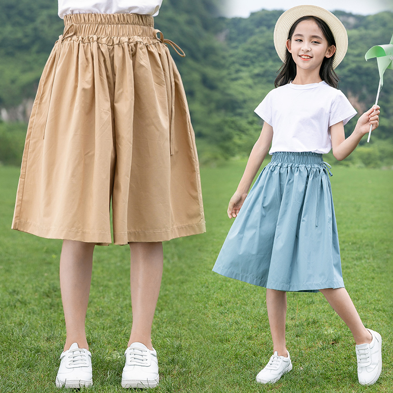 Girls' Hakama 2022 New Summer Dress Net Red Foreign Pie Outside Wearing Wide Leg Pants Loose Five Points Summer Korean Pants