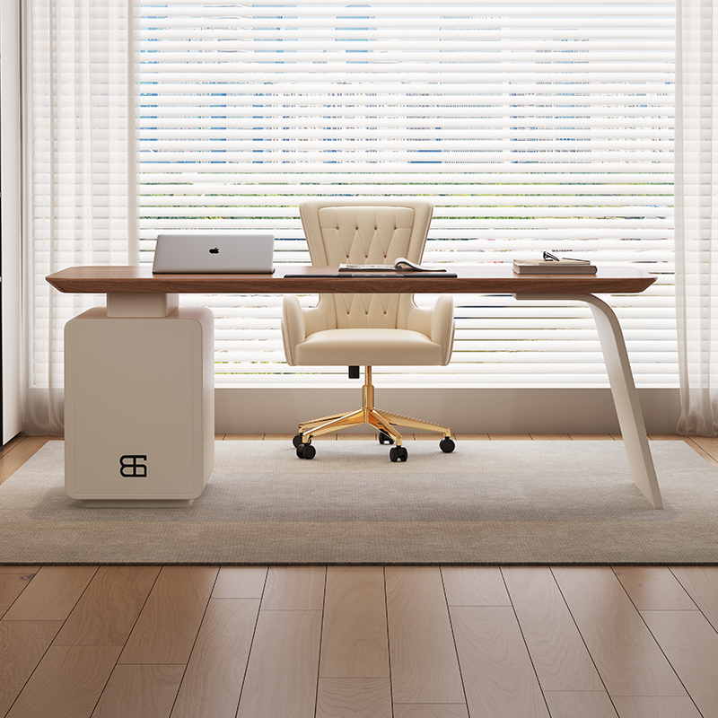 Solid Wood Desk, Light Luxury, Modern Minimalist, High-End Study Room, Retro Cream Style Computer Workbench, Antique Style Office Desk