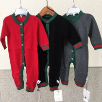 Male and female baby spring and autumn cotton knitted jumpsuit sweater baby wool wool clothes crawling clothes festive New Year