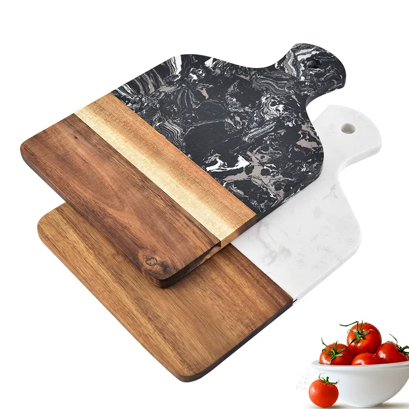 Headband, square handle from natural wood, marble cutting board