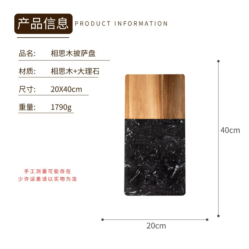 Headband, square handle from natural wood, marble cutting board