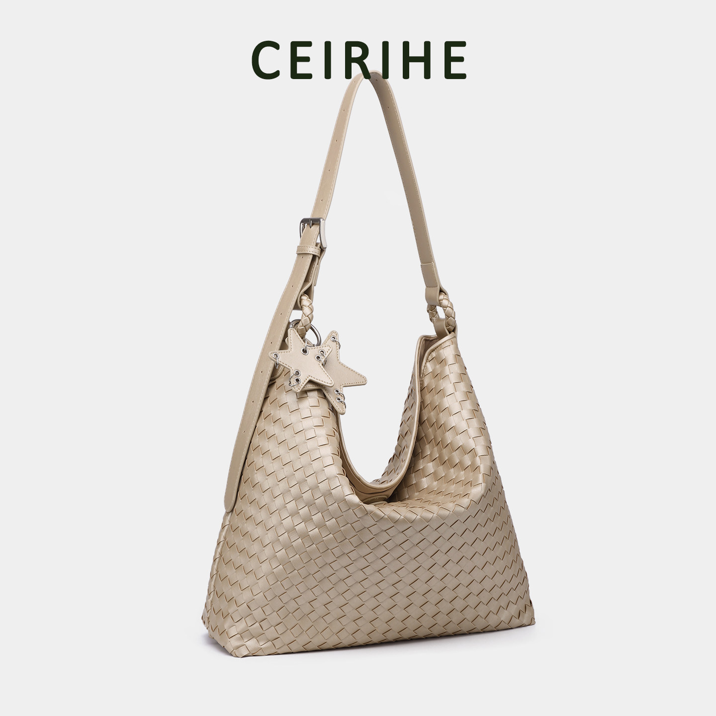 CEIRIHE Original Design Spring/Summer Woven Tote Bag for Women, Large Capacity Champagne Hobo Bag, Commuter Shoulder Bag - Thumbnail 3