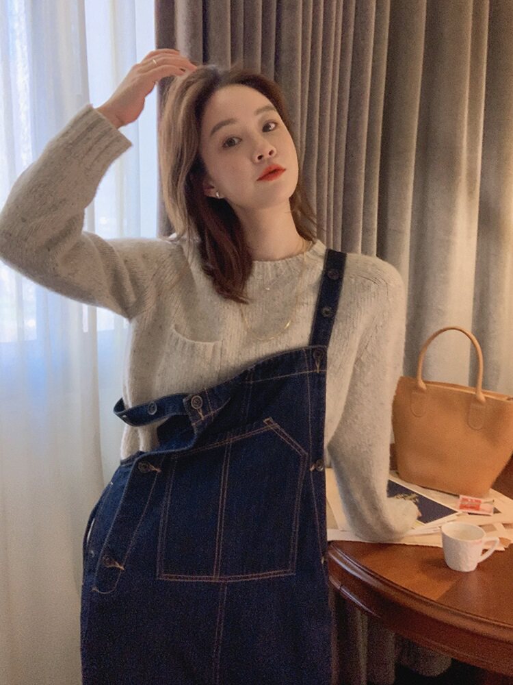 2021 Fall Lazy Wind Solid Color Round Neck Wool Knit Women's Design Loose and Thin Outer Wear Long Sleeve Top