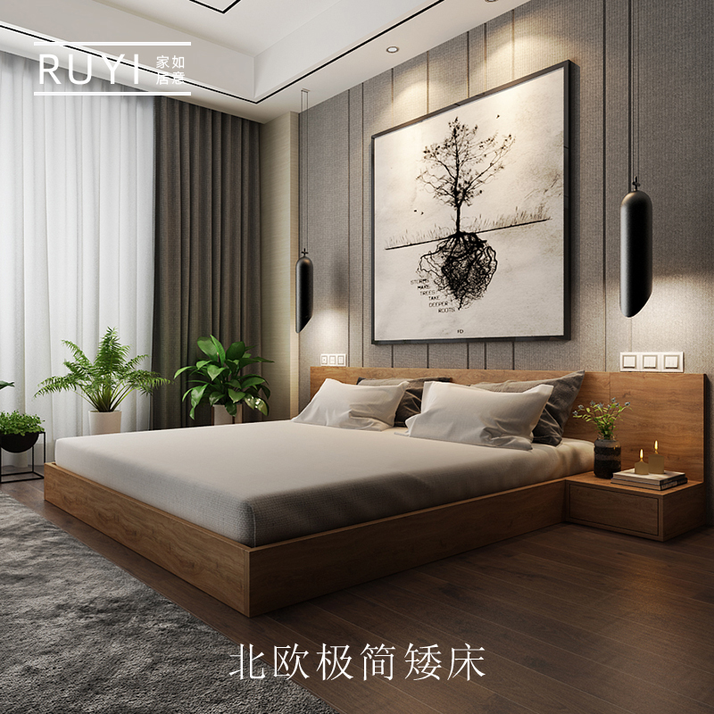 Nordic Japanese Style Tatami Bed 1 5 Floor To Ceiling Bed 1 8m Master Bedroom Double Treadmills Floor Bed Board Type Low Bed