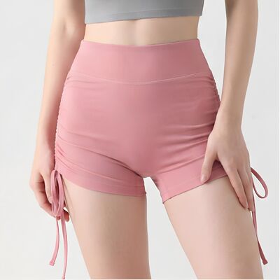 Nude drawstring yoga tight shorts for women, summer European and American hip-lifting running three-inch pants, sports shorts and fitness pants worn outside