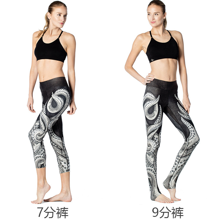 Mùa xuân và mùa hè cắt quần yoga quần nữ tập thể dục chặt chẽ yoga quần áo quần in chín điểm stretch yoga hoa quần áo khoác tập gym nữ