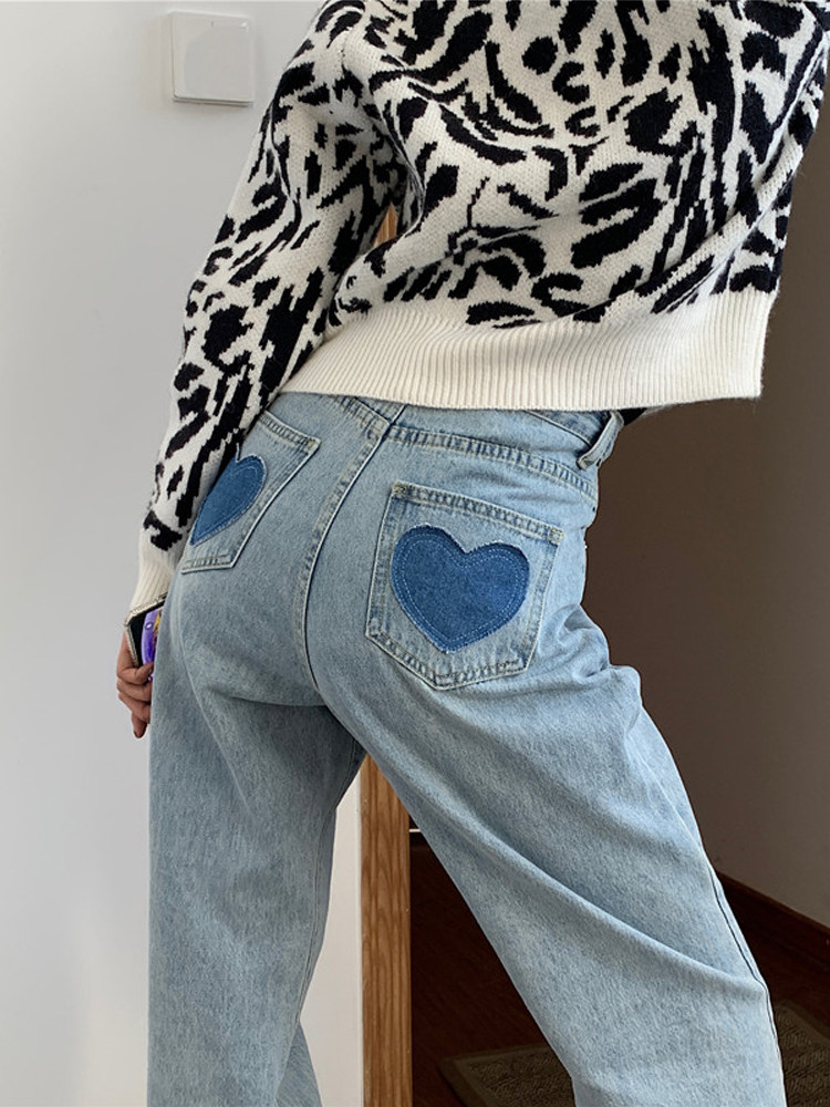 Large size love jeans women's 2022 spring and autumn new fat sister straight slim pants pear-shaped body wear