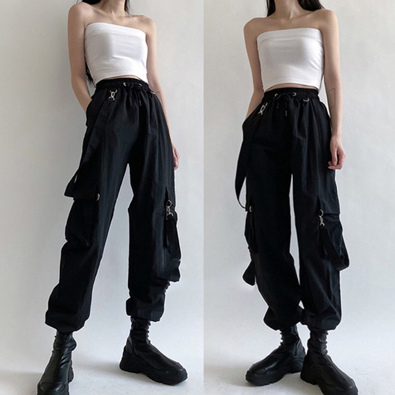 Large size work fit pants ins ultra-fire cool girls wear hitchy air fries high waist loose legs thick and thin pants boomers