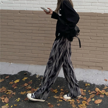 2021 autumn and winter New Large size womens pants high street fried street pants loose female vertical sense wide leg pants thin straight pants