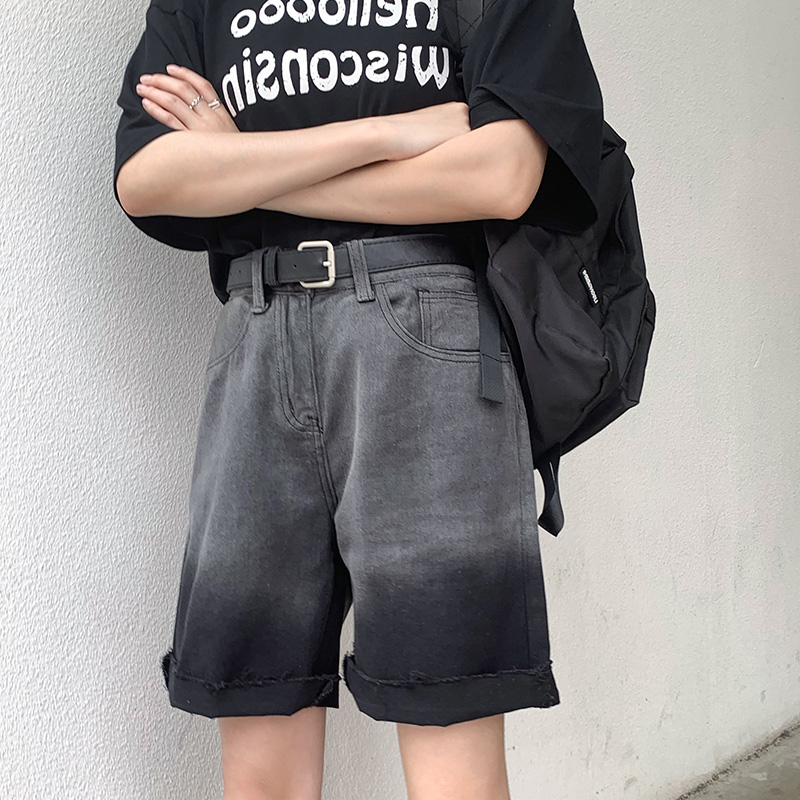 Large Size Women's Dress Denim Tobacco Grey 50% Pants Woman Summer Fat Younger Sister Mm Loose Straight Drum Shorts 200 Catty 50% Pant Pants