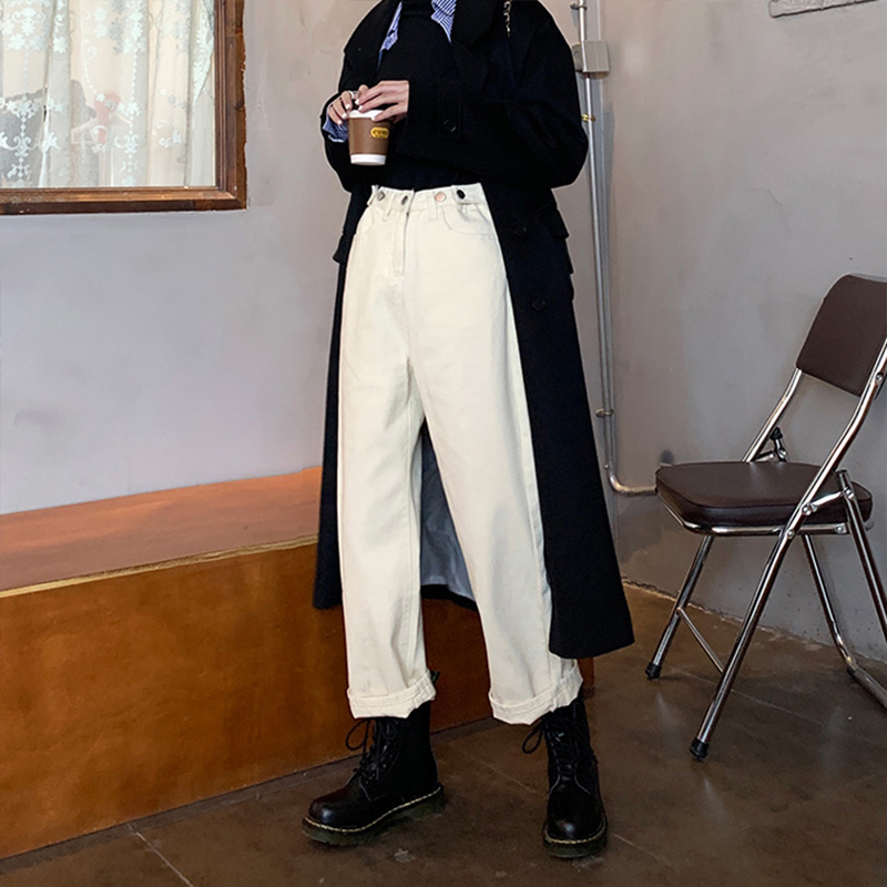 2022 New spring and autumn big size women pants jeans white color display slim height waist and hip thigh thick woman pants rice white