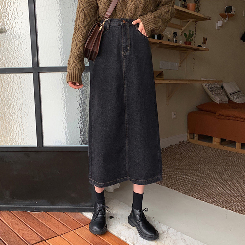 Large size half body dress woman denim skirt a character dress fat sister 2022 spring dress Children display slim fit 100 ride long version student boom