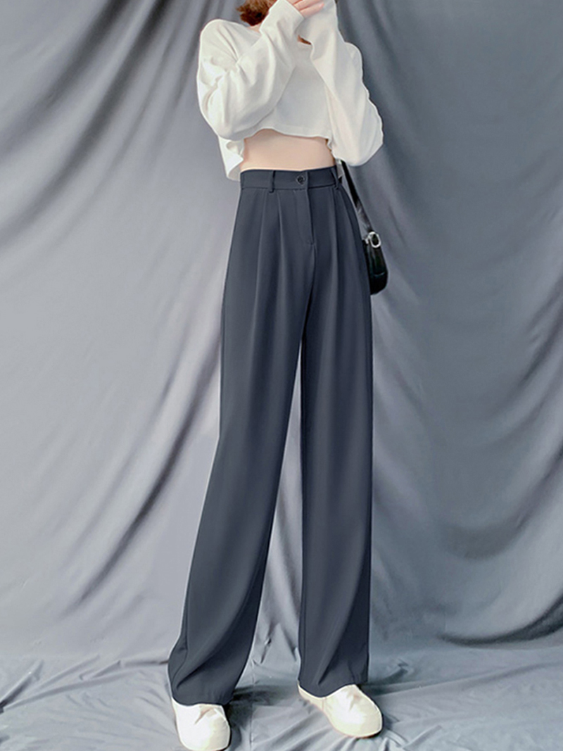 Large size high waist wide pants women's 2022 new loose straight suit pants fat sister slim casual pants