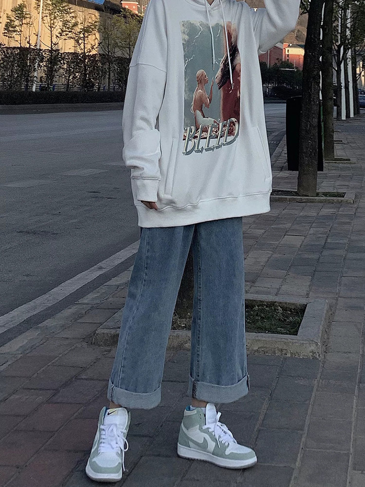 Fat Sister Mm Pants Large Size Pants Slim Fit Slim Jeans Woman Coarse Leg Pear-shaped Stature High Waist Straight Drum Pants Tide