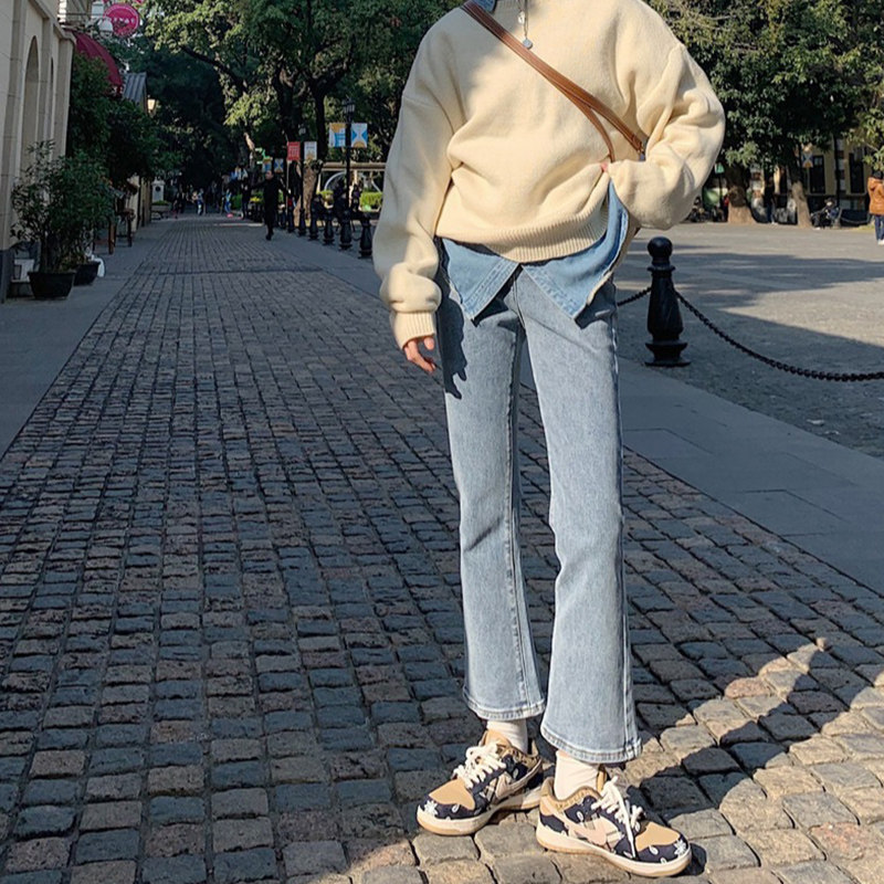 Large size jeans woman 2022 new foreign trumpeter pants retro port with high waist and slim and slim size 90% pants