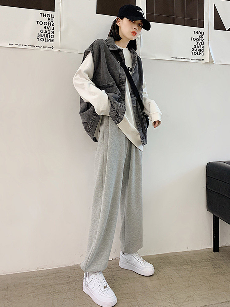 Fried Street Pants Loose Sports Pants Woman Large Size Size Fat Sister Mm Pendant Feeling Wide Leg Pants Cramp Slim High Waist Casual Pants