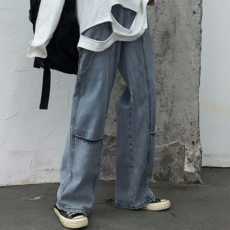 Large size women's clothing Old daddy pants 2022 New wave female Han version ins retro high waist jeans straight drum wide pants