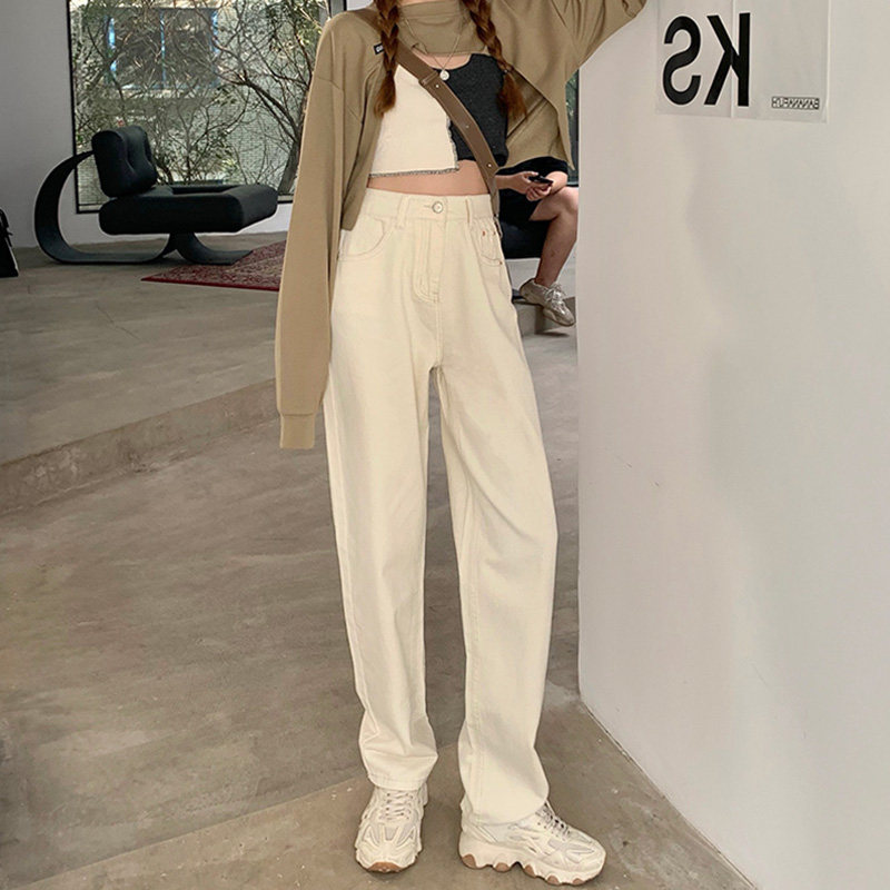 Large size women pants 2022 New white jeans Women's fall Fat younger sister mm Slim Straight Drum Pants Coarse Leg