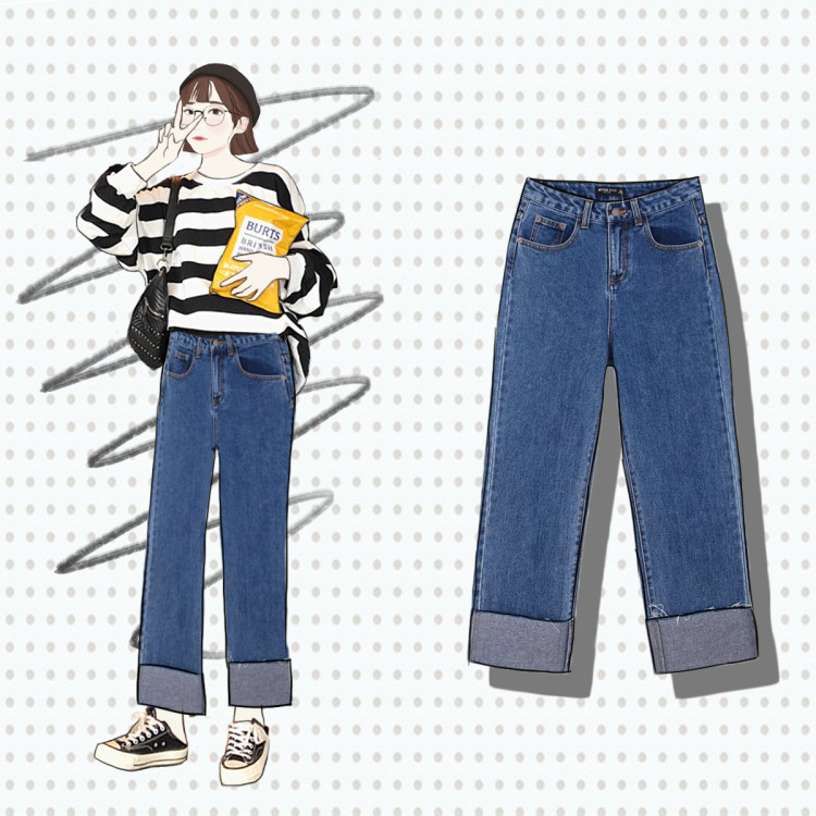 Pear-shaped figure large size women's pants wide-leg pants straight jeans loose mm thin nine points fat sister pants students