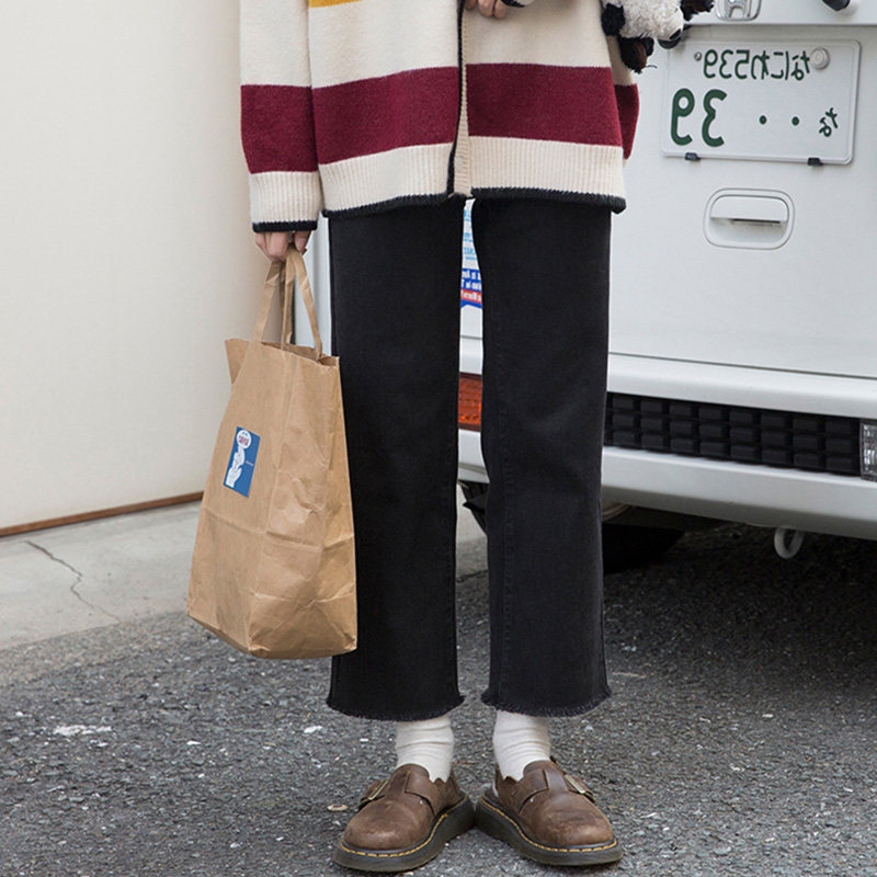 Large size women pants 2021 new high waist straight cylinder pants children with slim 100 lapped small legs Fat sister Coarse Broadlegged Pants