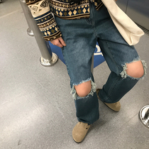 Large size spring womens 2021 new student fat sister slim pants broken pants womens straight pants tide