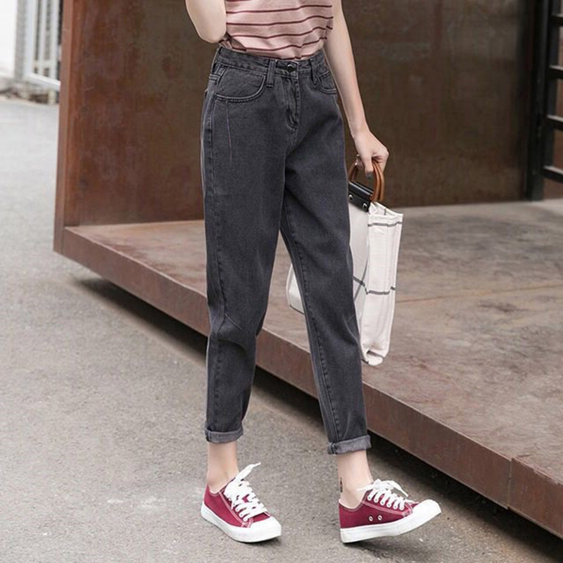 2022 fat sister mm daddy pants women's large size smoke gray pear-shaped jeans high waist and thin bf lob pants