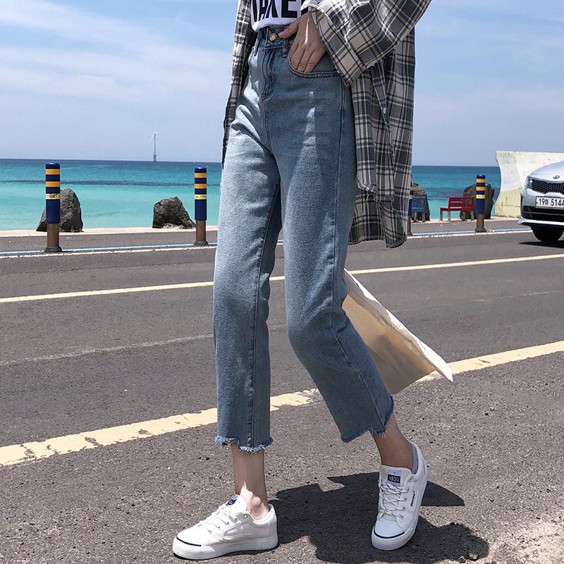 Large Size Straight Drum Jeans Woman Wide Leg Tightness Waist Loose Strange Taste Girl Pants Fat Mm Slim 100 Hitch Student Korean Version