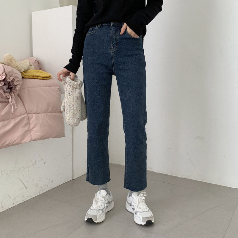 Fat sister big size high waist jeans children with slim fit 100 lap small legs coarse matching with high straight cylinder 90% pants
