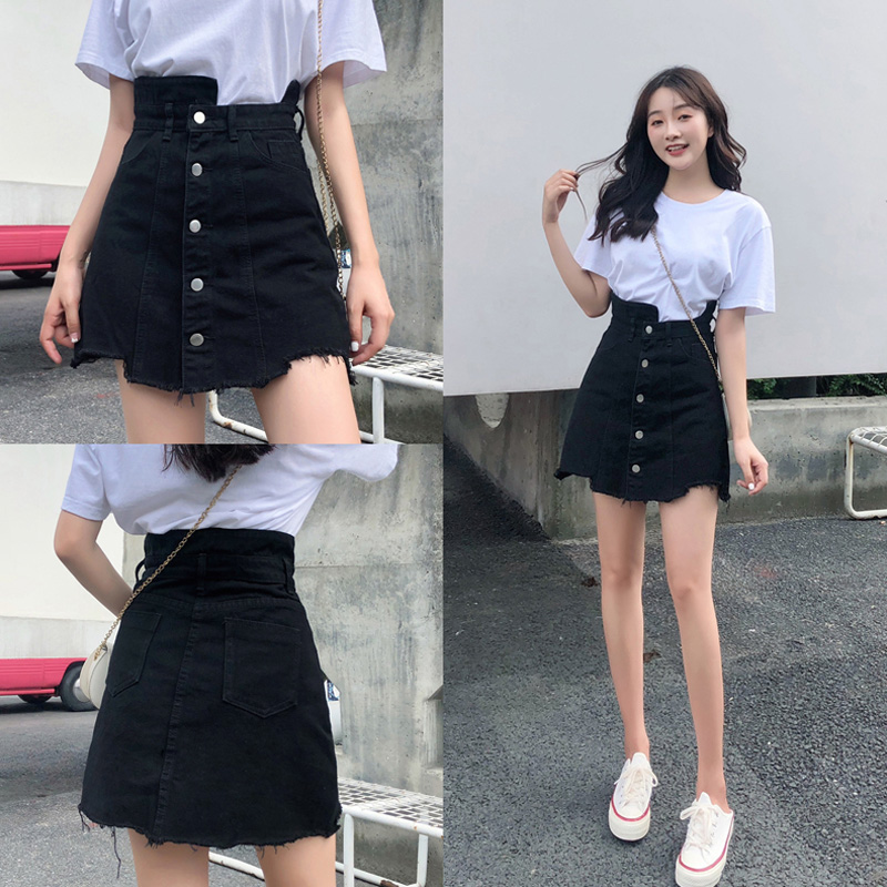 Large size spring and summer denim skirt suitable for fat people, women's thin loose skirt, fat sister high waist a-line skirt